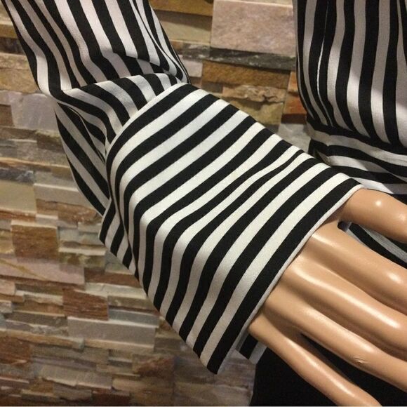 ALICE + OLIVIA Alba Crossover Striped Tie-Waist Silk Blouse - Picture 5 of 11